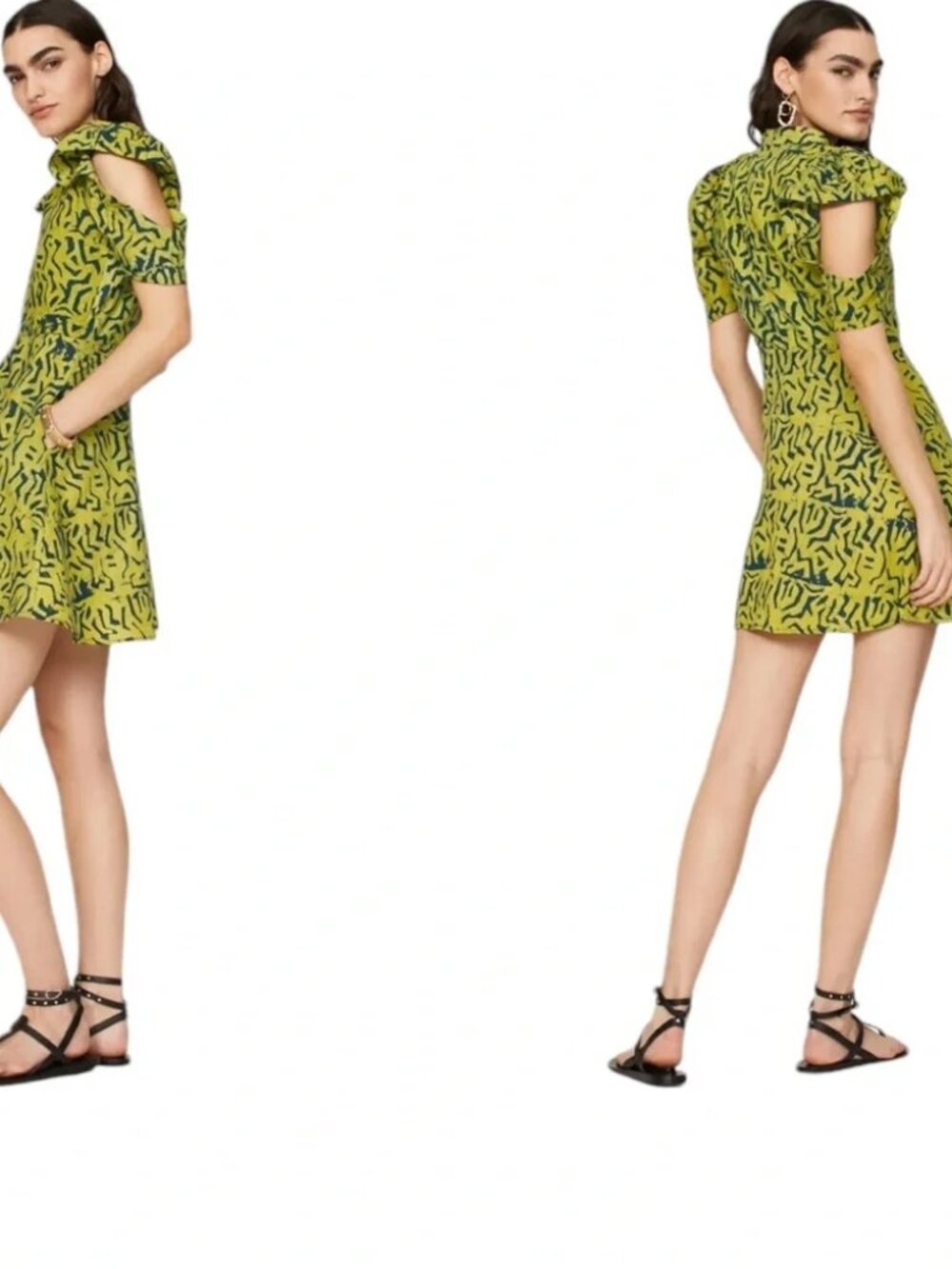 KAHINDO Mali Mini Dress Cotton Hand dyed Adire Print Puff Sleeves Cutout Summer - Picture 9 of 16